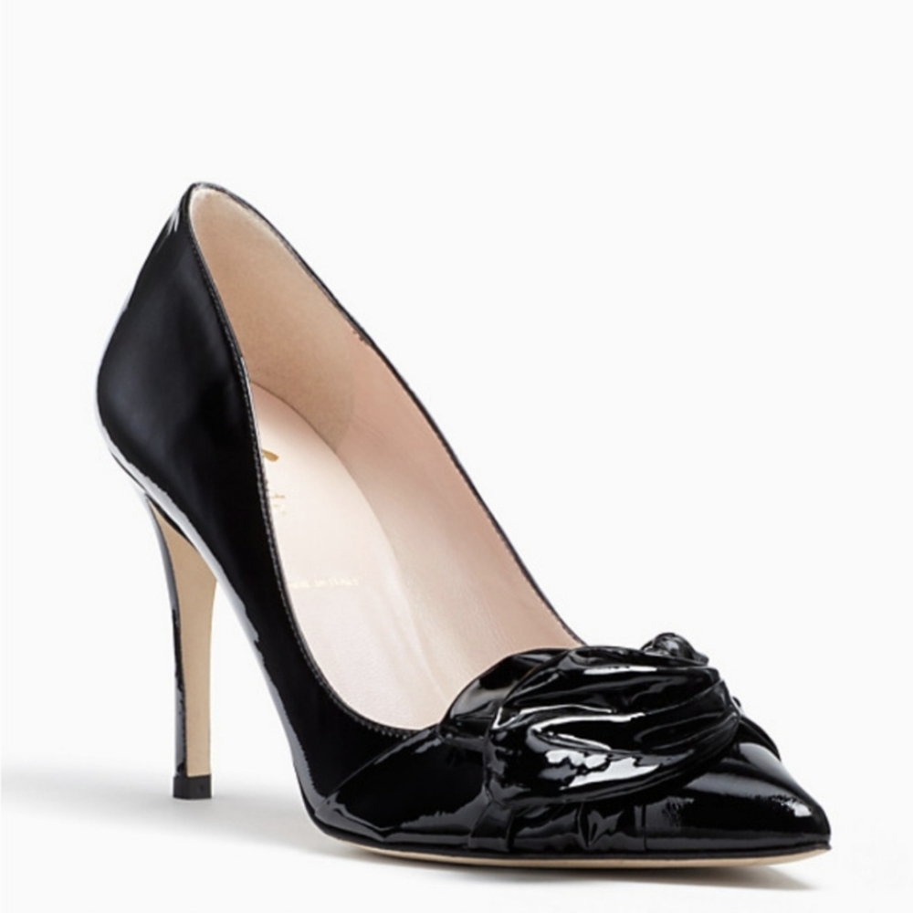 Kate Spade black pointed leather Laureen bow heel stiletto pumps